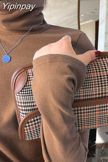 Yipinpay Women Polar Fleece Warm Tops Korean Solid Shirt for Girls Autumn Winter Turtleneck Long-sleeved Inside T-shirts